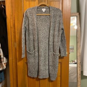 Dark Heather Grey Open Front Long Cardigan